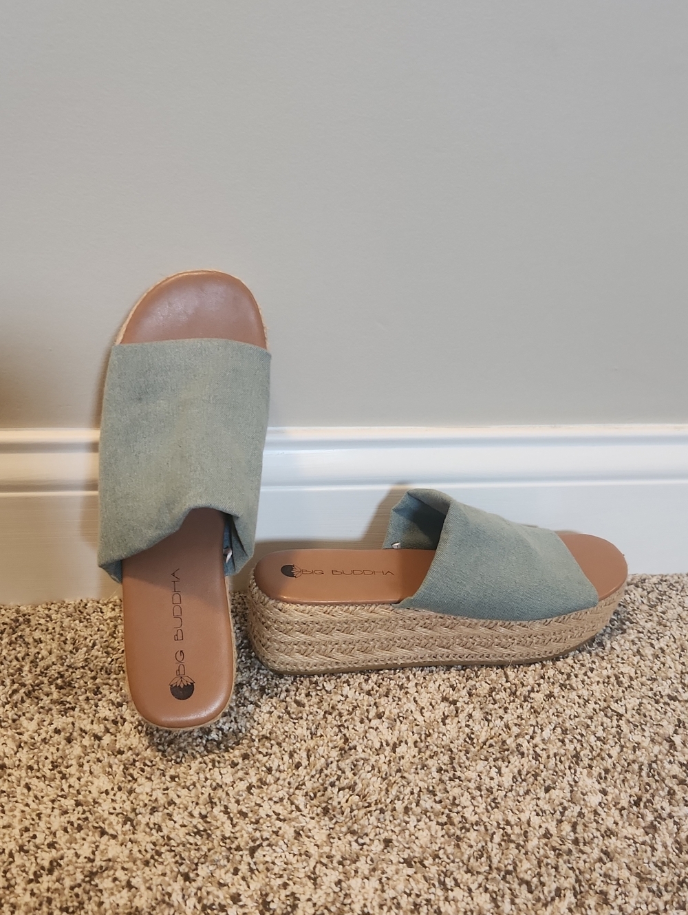 Big Buddha Pale Blue Espadrille Platform Slide Sandals